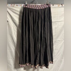 Vintage Handmade Elegant Black Maxi Skirt with Real Garnet Beads